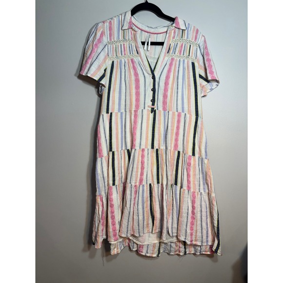 By Anthropologie Dresses & Skirts - Anthropologie Multi Color Striped Tiered Mini Dress Womens Medium Boho Laced
